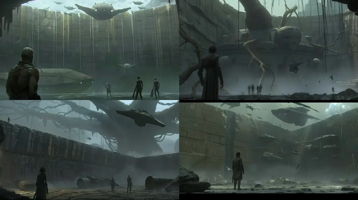 Dystopian Monochromatic Dreamscape in Digital Brushwork - Midjourney sref style