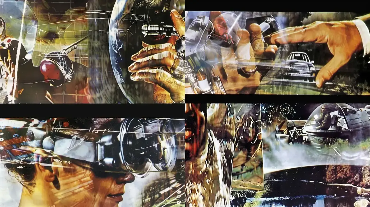Futuristic Collage with Retro Aesthetic and Dynamic Composition - Midjourney sref style