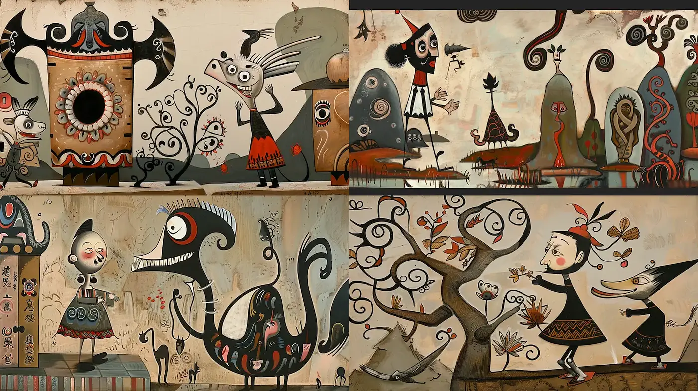 Stylized Whimsical Illustration with Folk Influences - Midjourney sref style