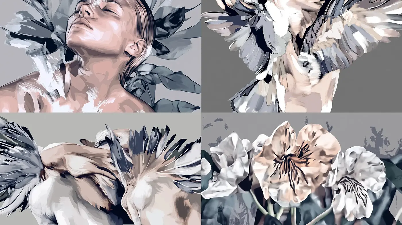 Ethereal Dreamscape in Monochromatic Brushstrokes - Midjourney sref style
