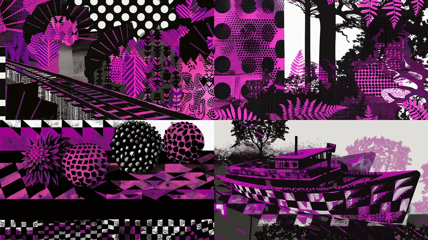 Monochromatic Fuscia Fusion in Geometric Garden - Midjourney sref style
