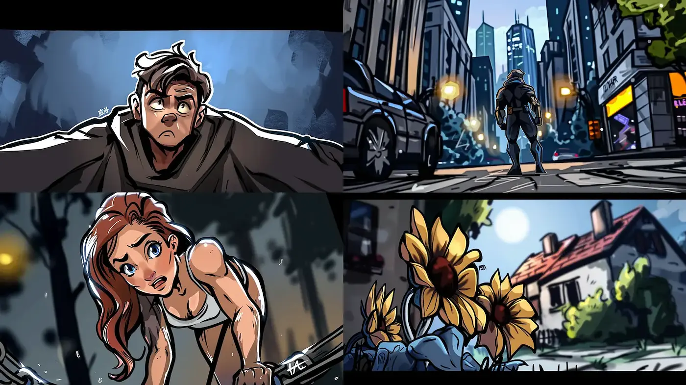 Dynamic and Emotional Comic-Style Illustrations with Urban and Natural Themes - Midjourney sref style