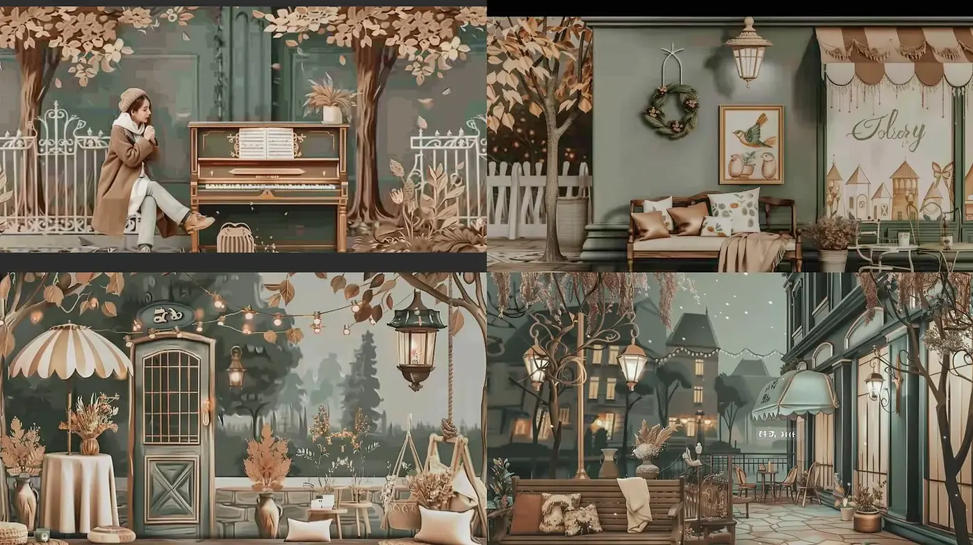 Charming Retro Aesthetic with a Harmonious Palette of Nature Tones - Midjourney sref style