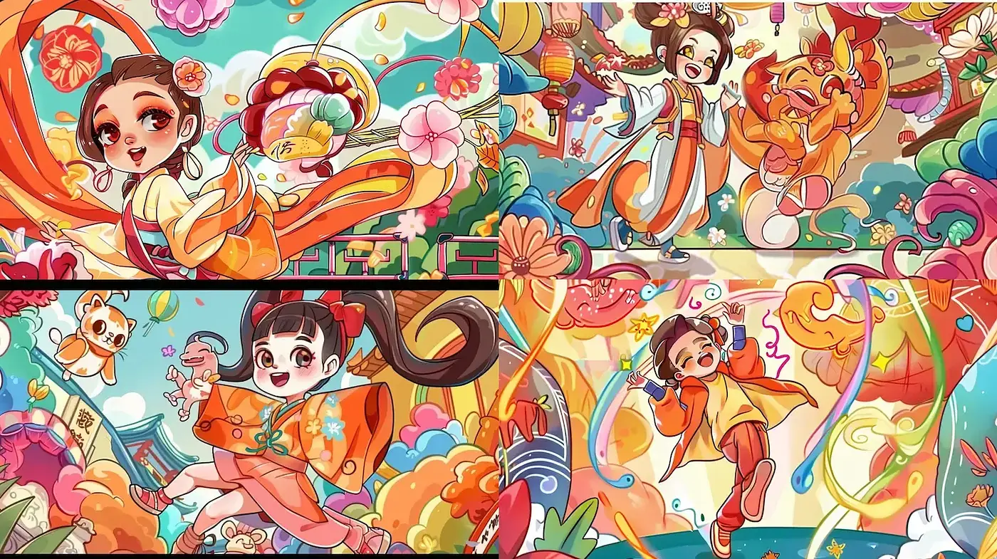 Vibrant, whimsical animation with a cultural flair - Midjourney sref style