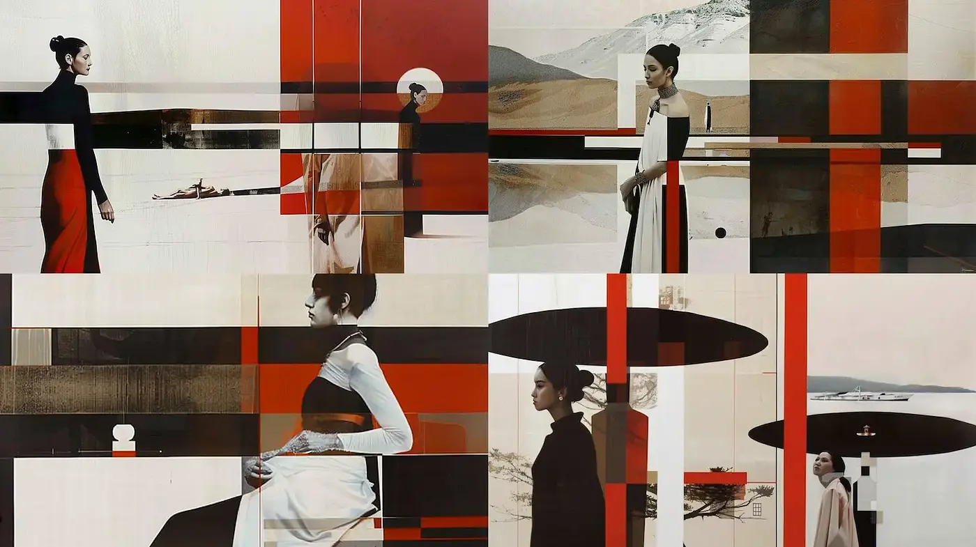 Sleek and Modern Aesthetic with Geometric Abstraction and a Fashionable Touch - Midjourney sref style