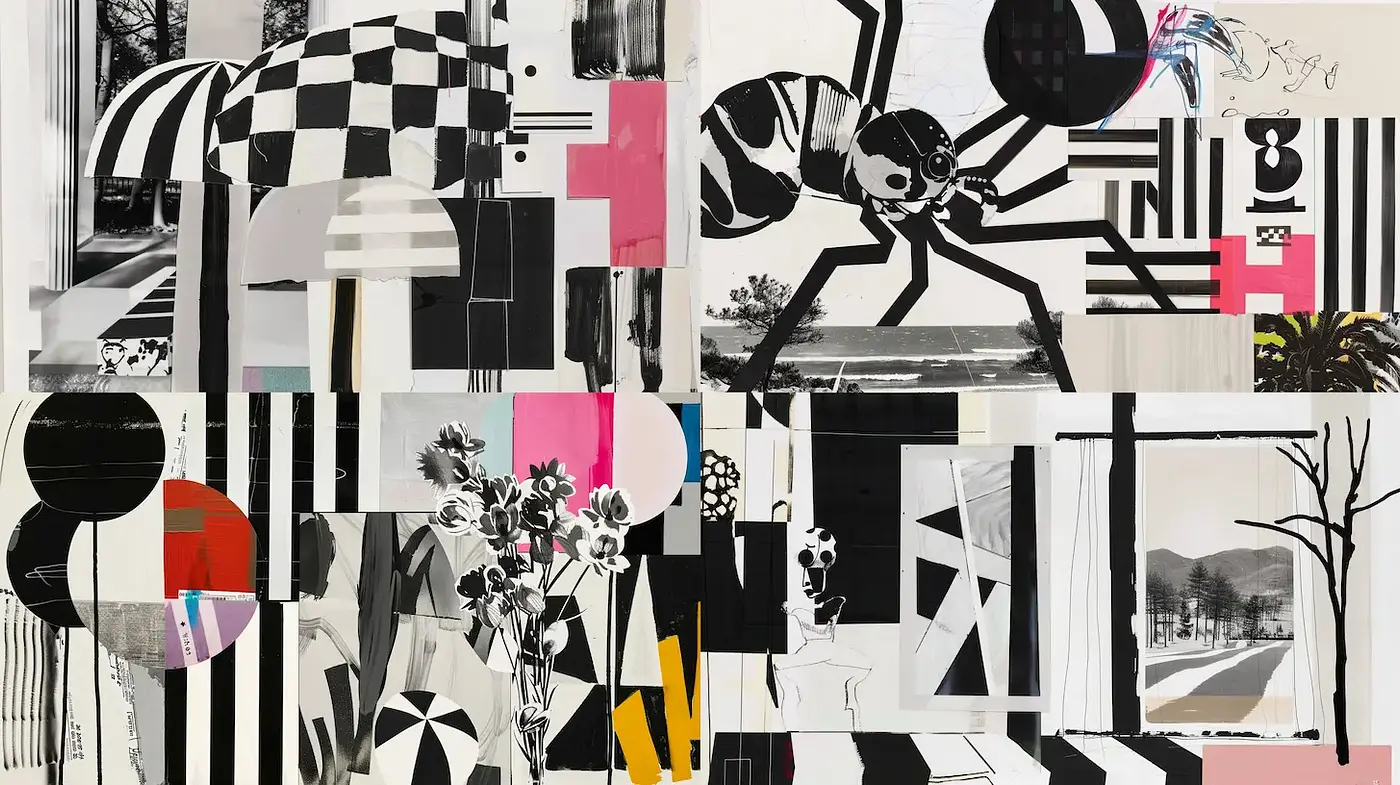 Dynamic and Bold Collage with Graphic Elements - Midjourney sref style