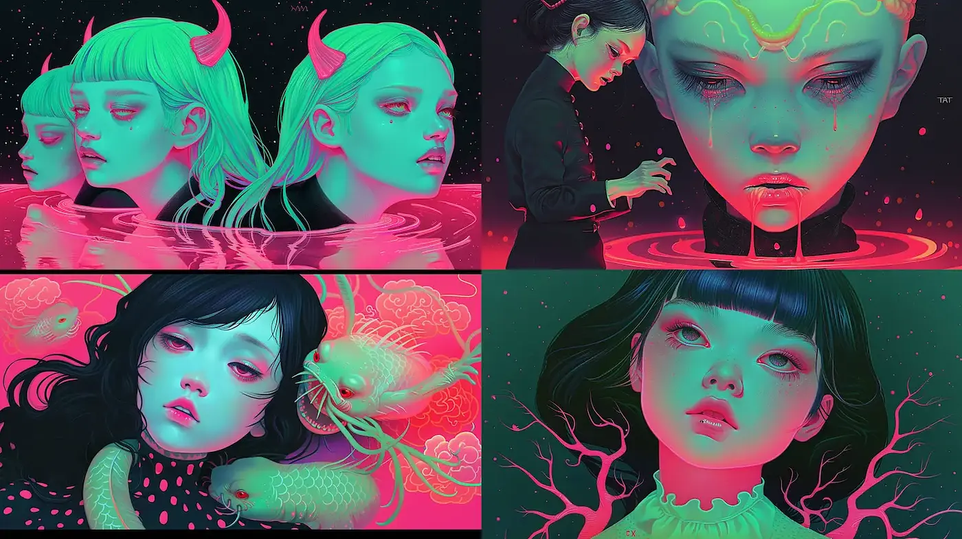 Vibrant and ethereal illustrations with a surreal touch - Midjourney sref style