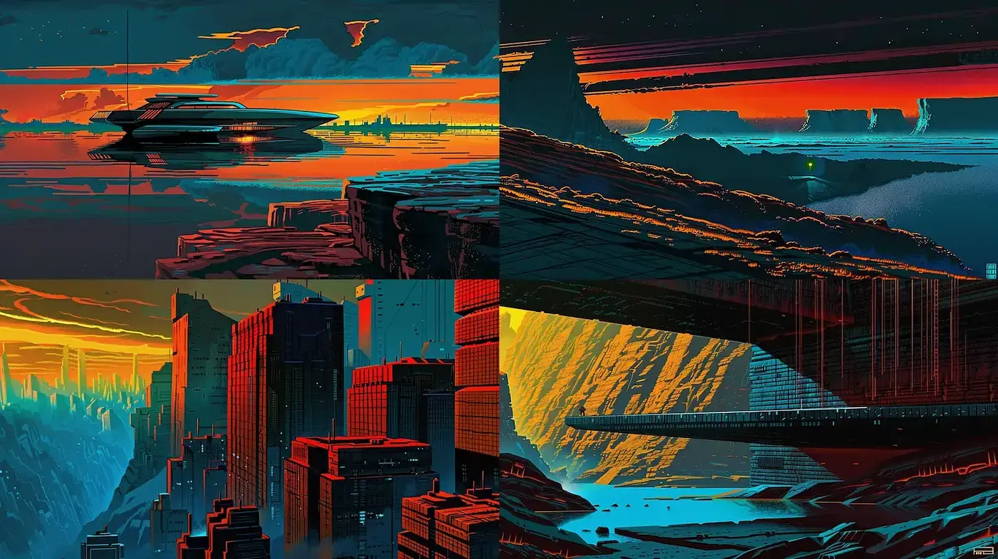 Dystopian Futurescape: A Fusion of Neon and Noir - Midjourney sref style