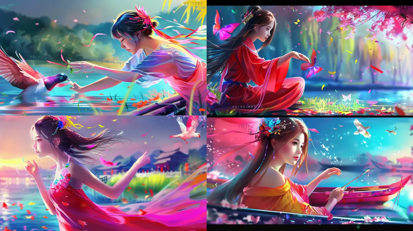 Ethereal Vibrance: A Fusion of Lush Color and Traditional Elegance in Contemporary Digital Art - Midjourney sref style