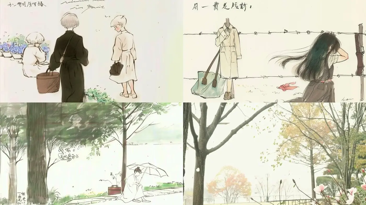 Serene Sketchbook Reverie: A Watercolor-Inspired Journey Through Idyllic Moments - Midjourney sref style
