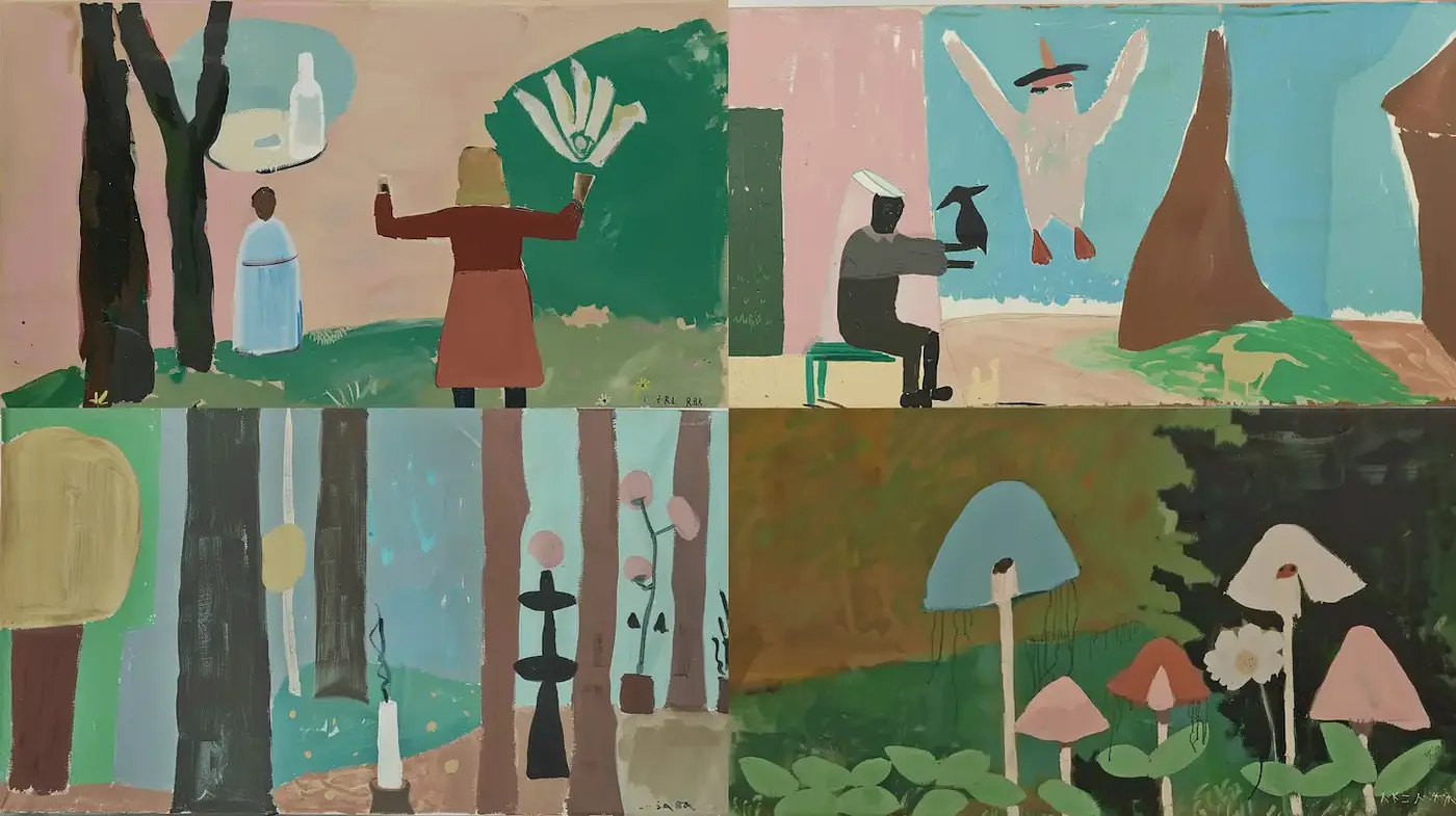 Vibrant and Playful Retro-Inspired Art with Nature and Human Elements - Midjourney sref style