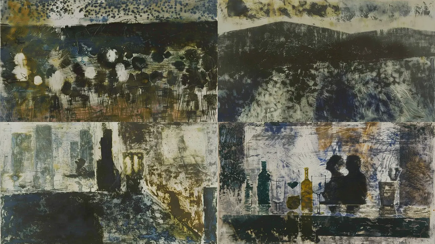 Abstract Expressionist Fusion with Ephemeral Textural Harmony - Midjourney sref style