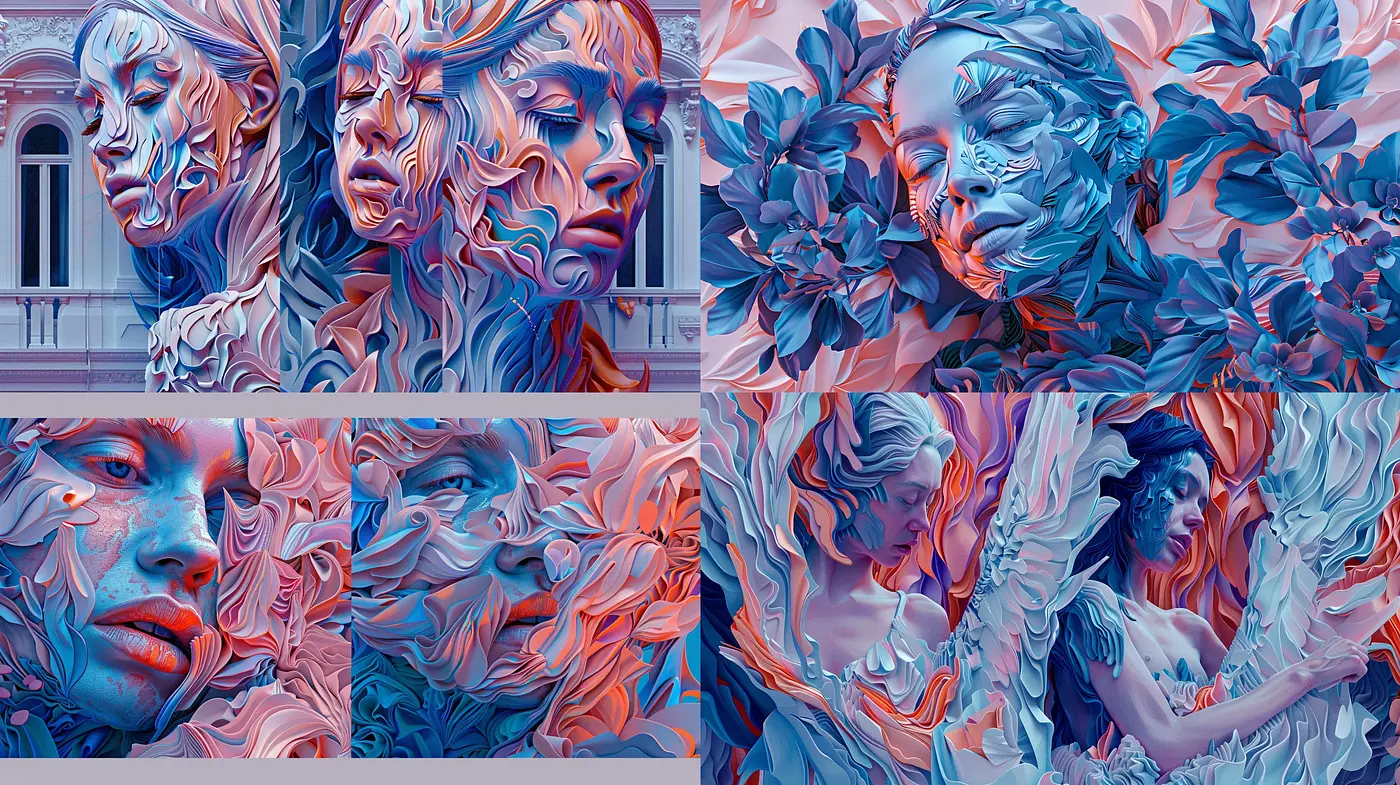 Surreal Dreamscape in Cerulean Hues: A Fusion of Baroque Flourishes and Modern Abstraction - Midjourney sref style