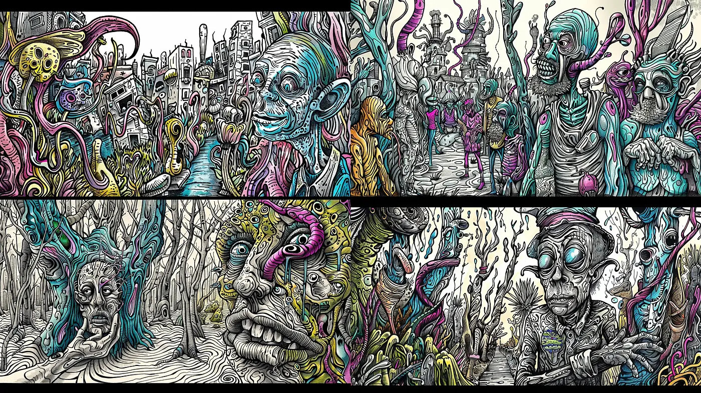 Eccentric and Whimsical Inky Imaginations with Surreal Overtones - Midjourney sref style