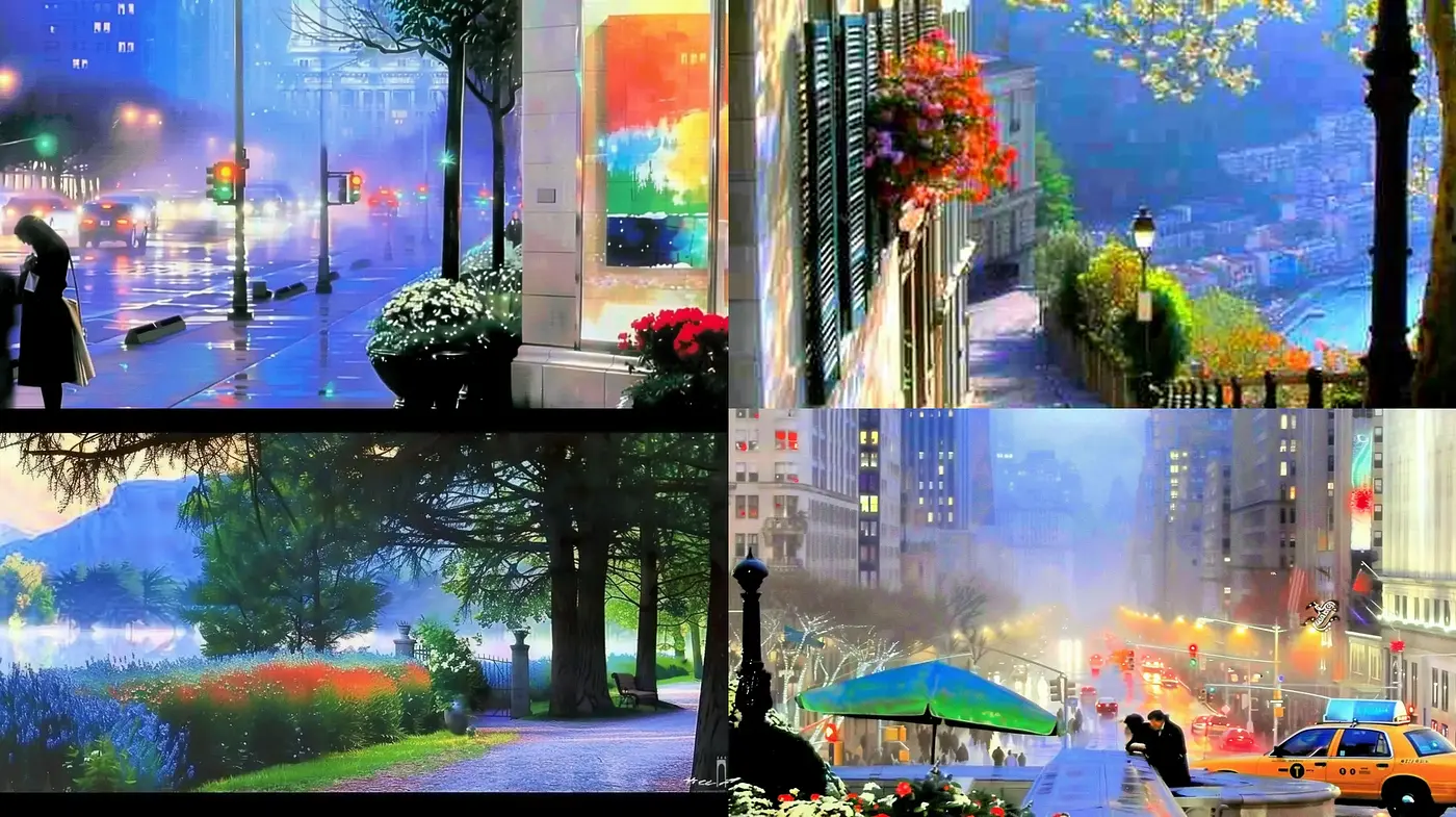 Luminous Dreamscape City Vignettes: An Ethereal Blend of Light and Texture - Midjourney sref style