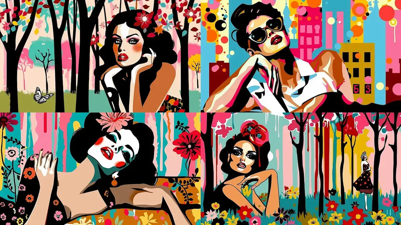Vibrant and Playful Pop Art with Floral Motifs - Midjourney sref style