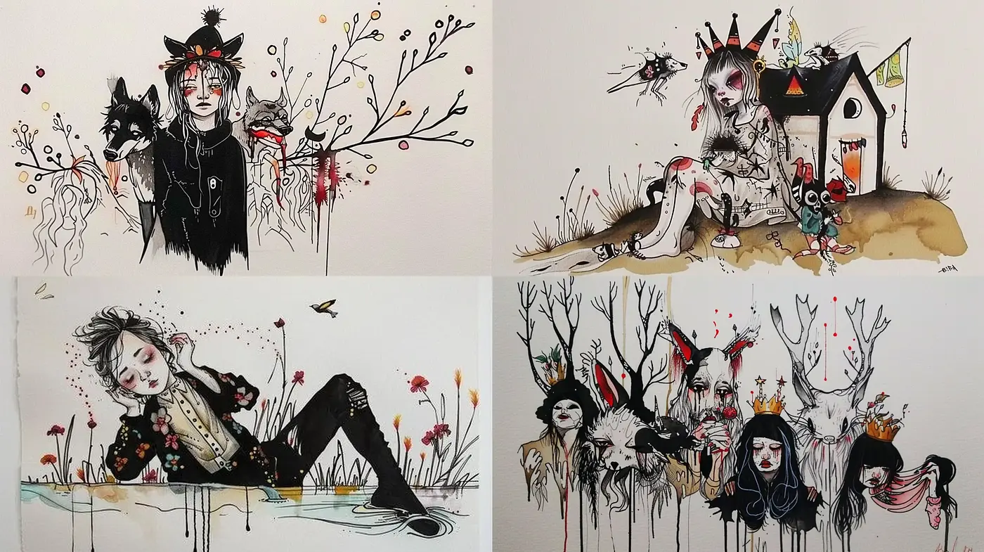 Whimsical Gothic Fusion with Nature Accents - Midjourney sref style