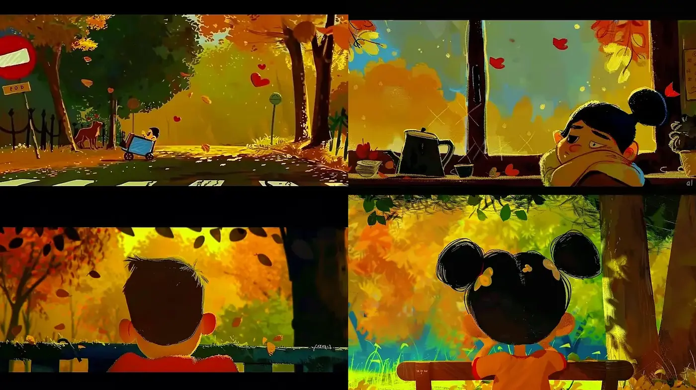 Playful and Warm Autumnal Animation Style with Vivid Characters - Midjourney sref style