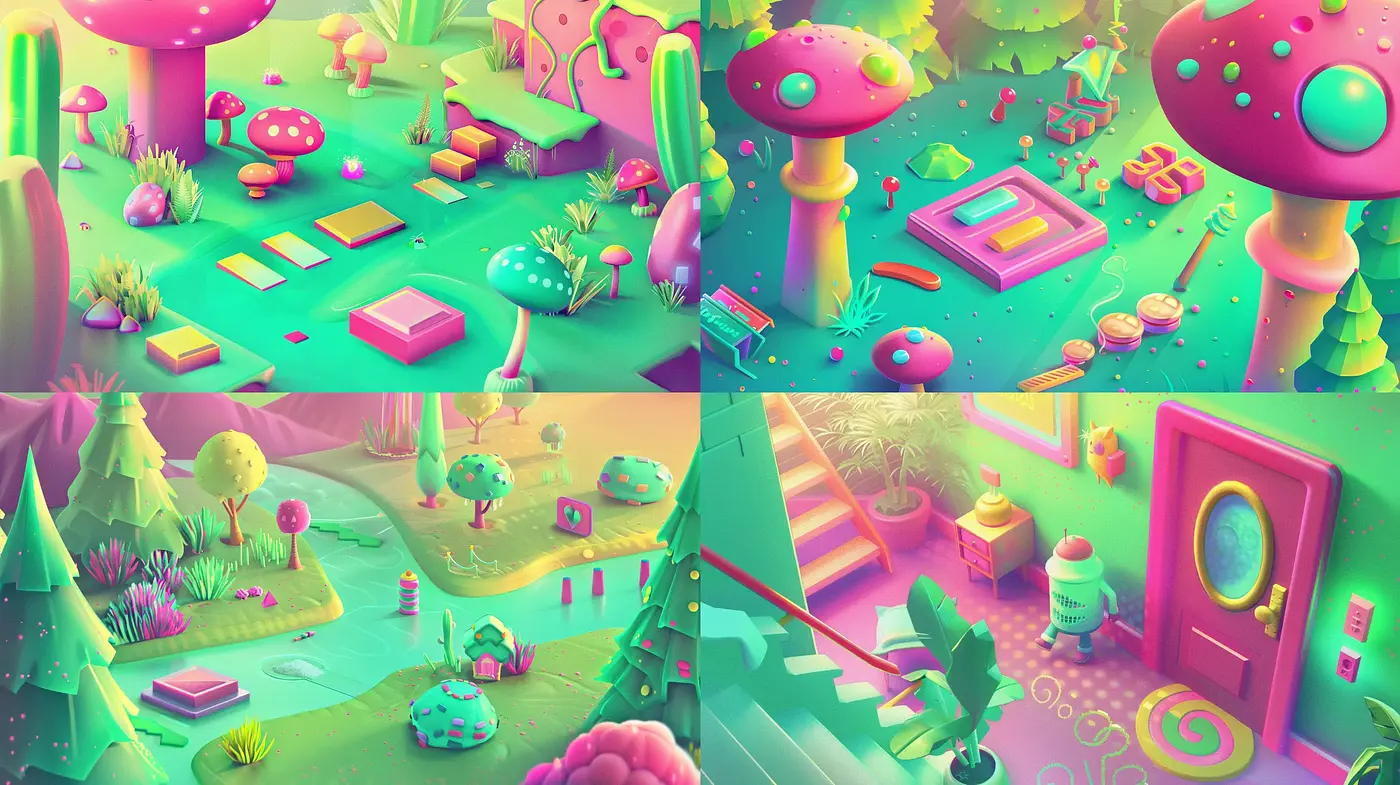 Enchanted Technicolor Dreamscapes with Surreal Overtones - Midjourney sref style