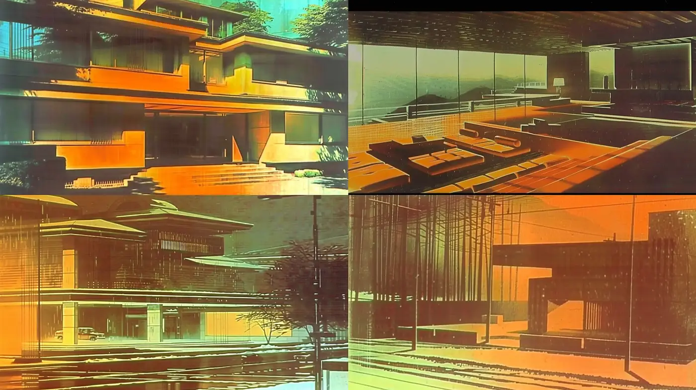 Saturated Retro-Futuristic Architectural Renderings - Midjourney sref style
