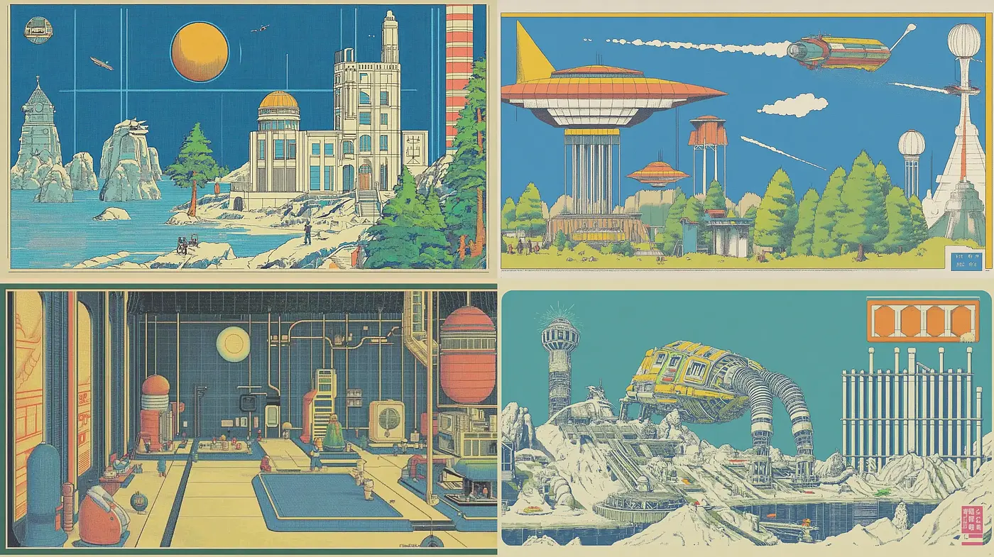 Futuristic Nostalgia in Ukiyo-e Harmony - Midjourney sref style