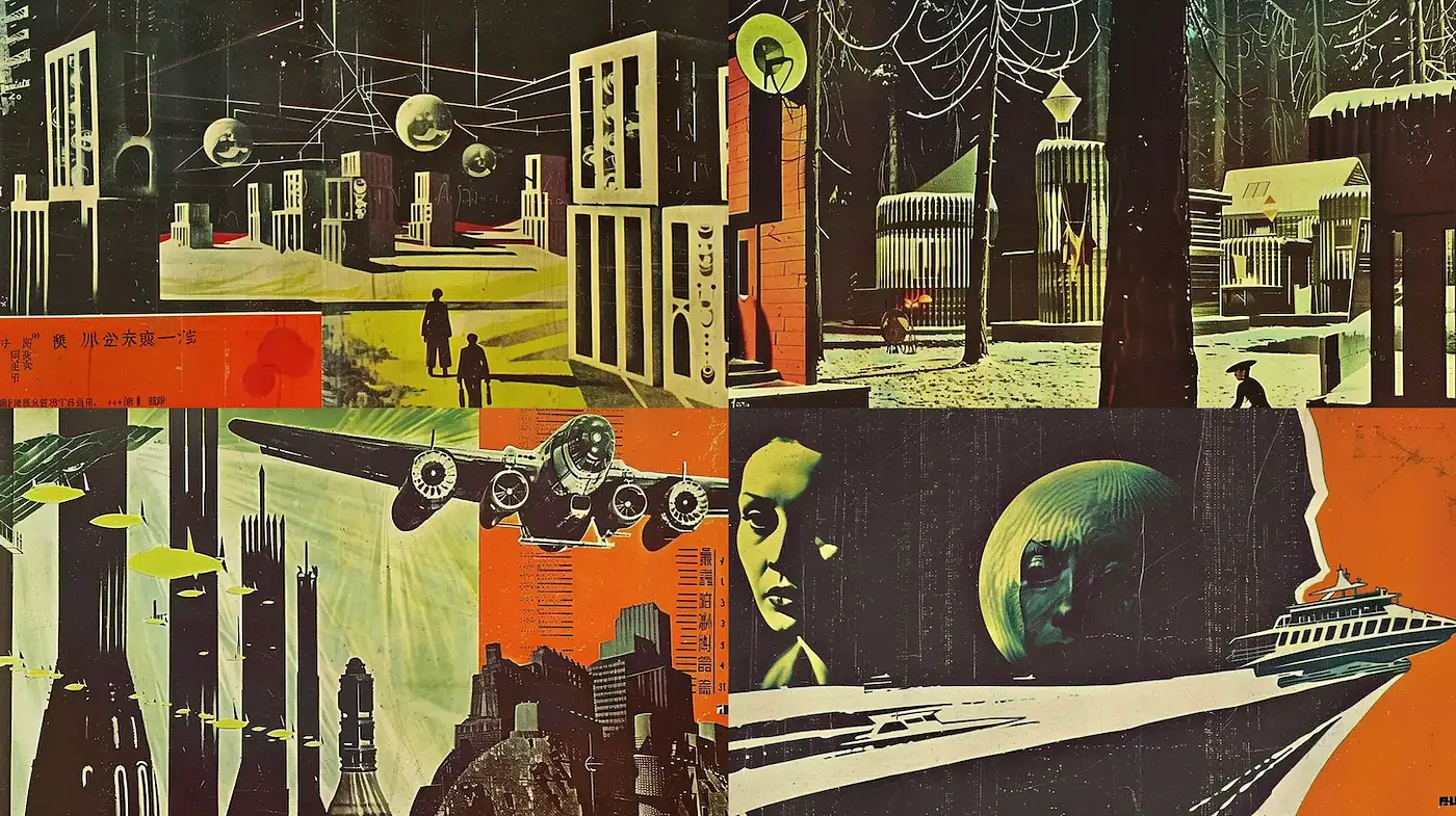 Futuristic Vintage Art with Retro Aesthetic and Distinctive Colors - Midjourney sref style