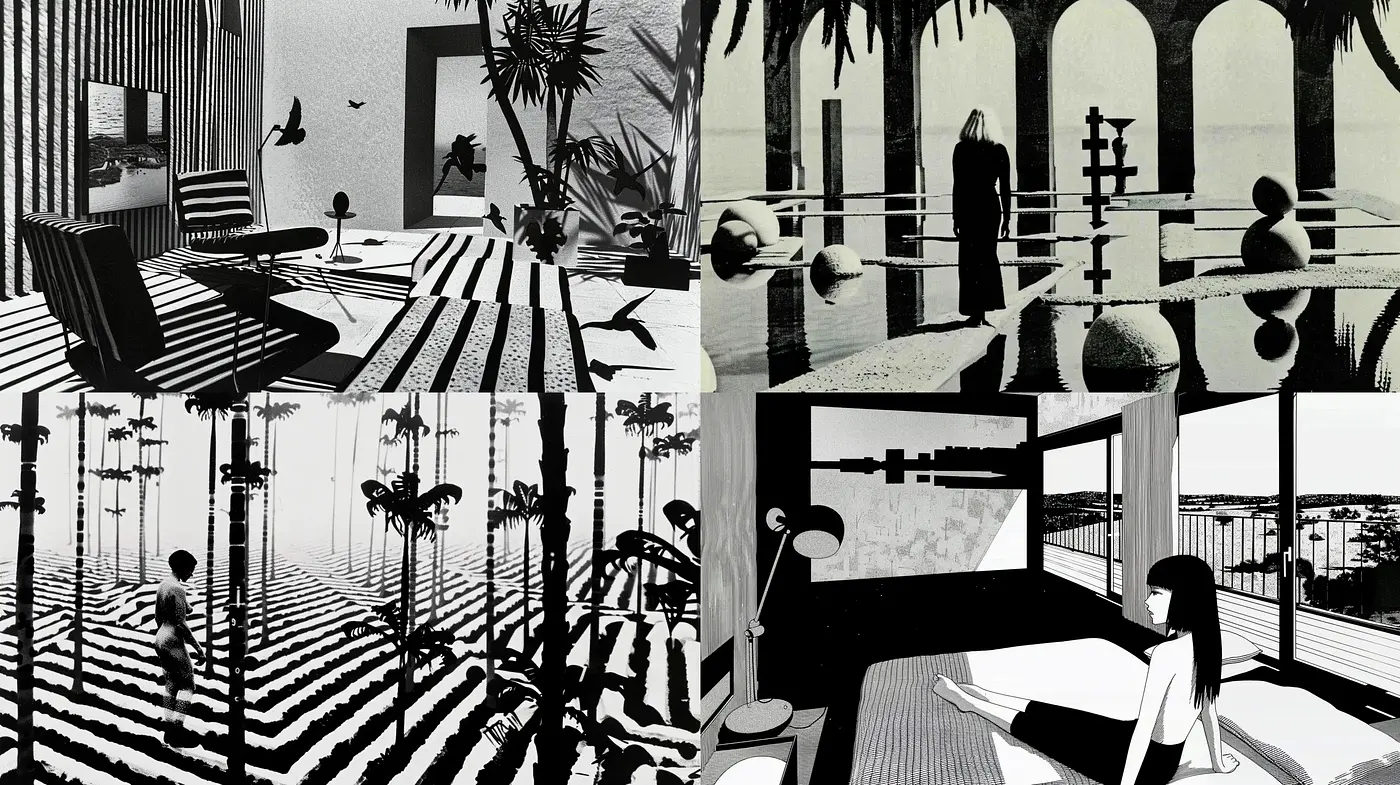 Monochromatic Noir with Expressionist Undertones - Midjourney sref style