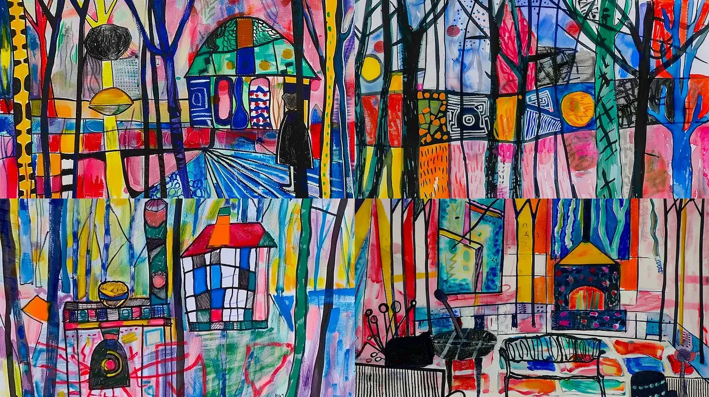 Vibrant and Abstract Landscapes Featuring Bold Lines and Playful Colors - Midjourney sref style