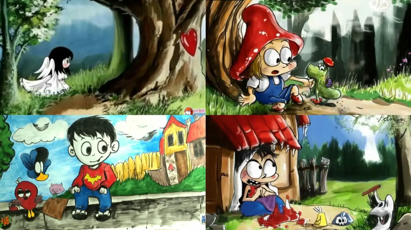 Whimsical Storybook Illustration with a Hand-Painted Essence - Midjourney sref style