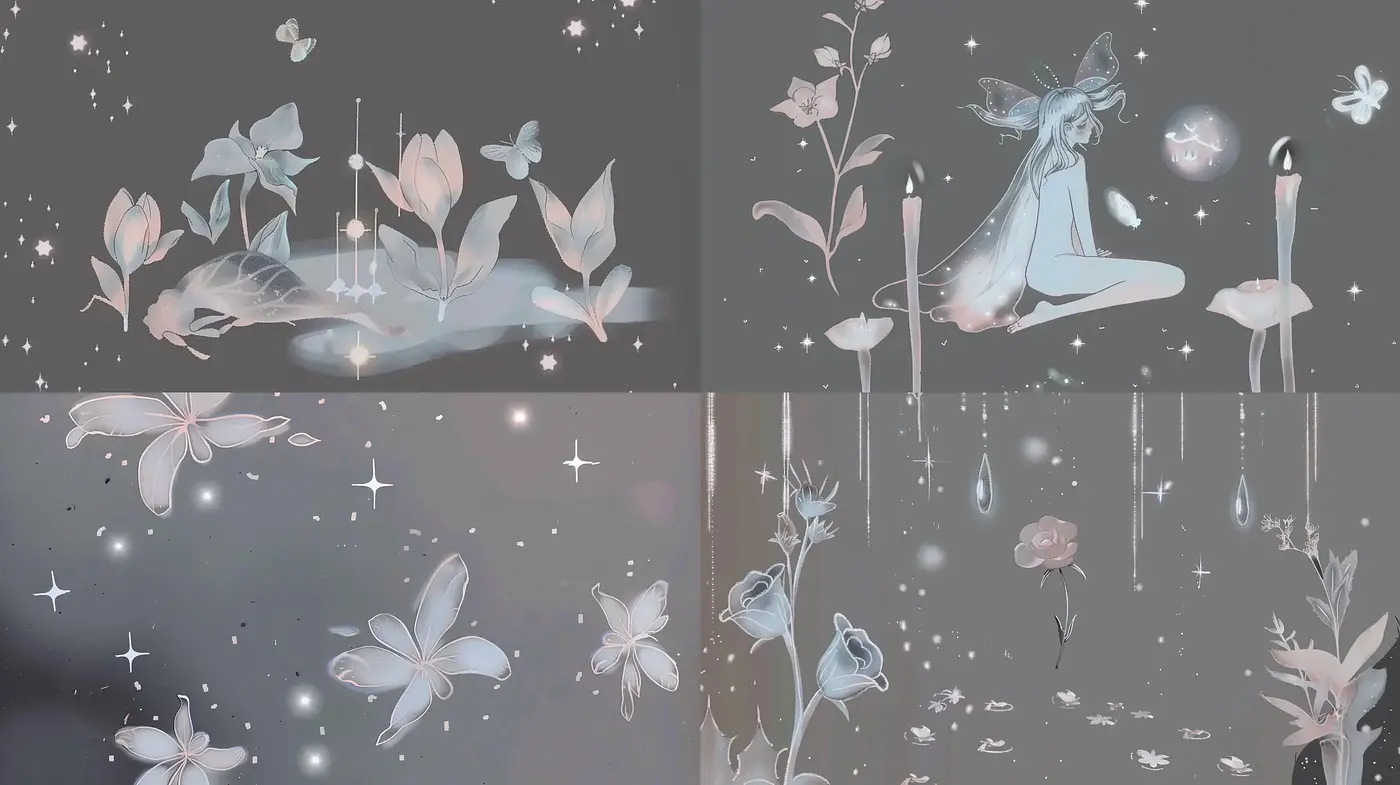 Ethereal Midnight Florals in Muted Pastels - Midjourney sref style