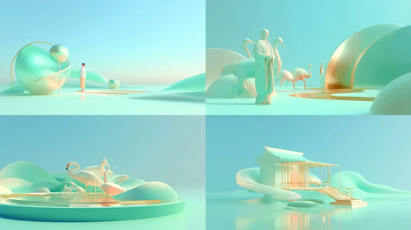 Ethereal Minimalism with Fluid Geometry and Soft Tones - Midjourney sref style