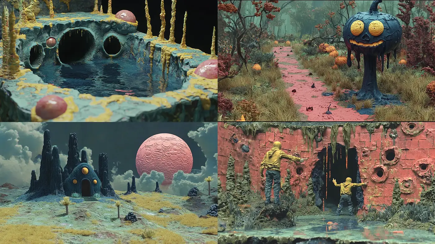 Surrealist Dreamscape: Eerie Worlds with a Distorted Natural Essence - Midjourney sref style