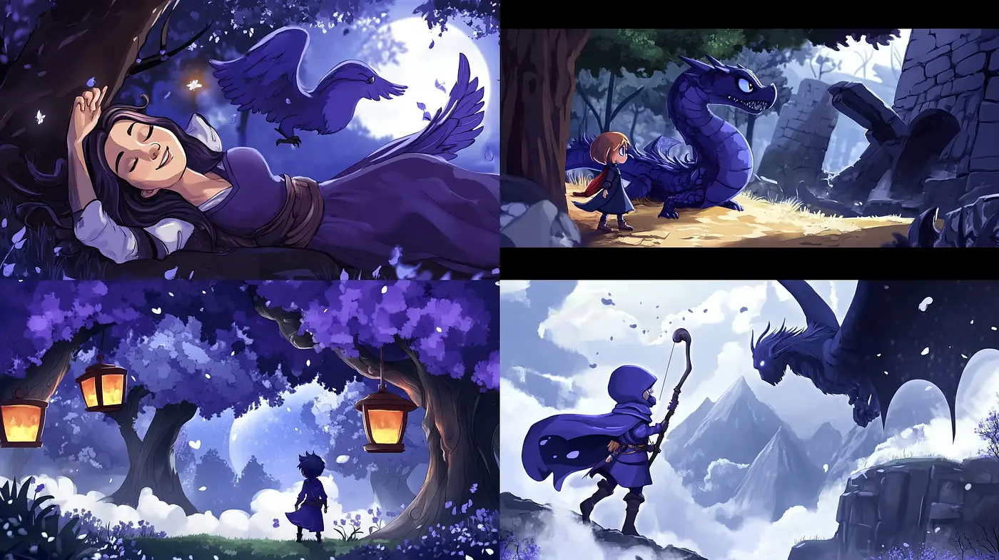 Whimsical Twilight Dreamscape in Storybook Illustration Style - Midjourney sref style