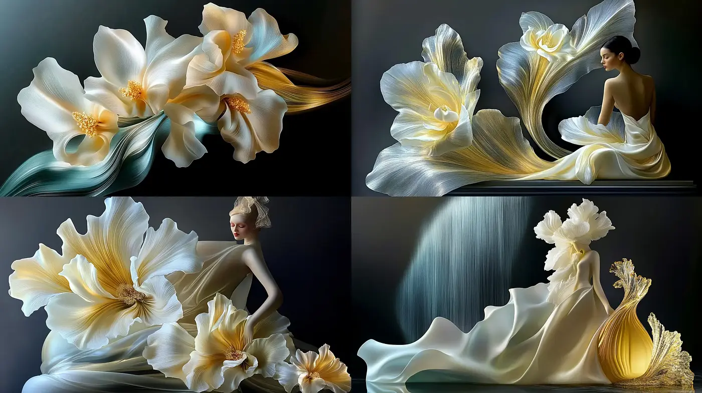 Luminous Elegance in Floral Harmony - Midjourney sref style