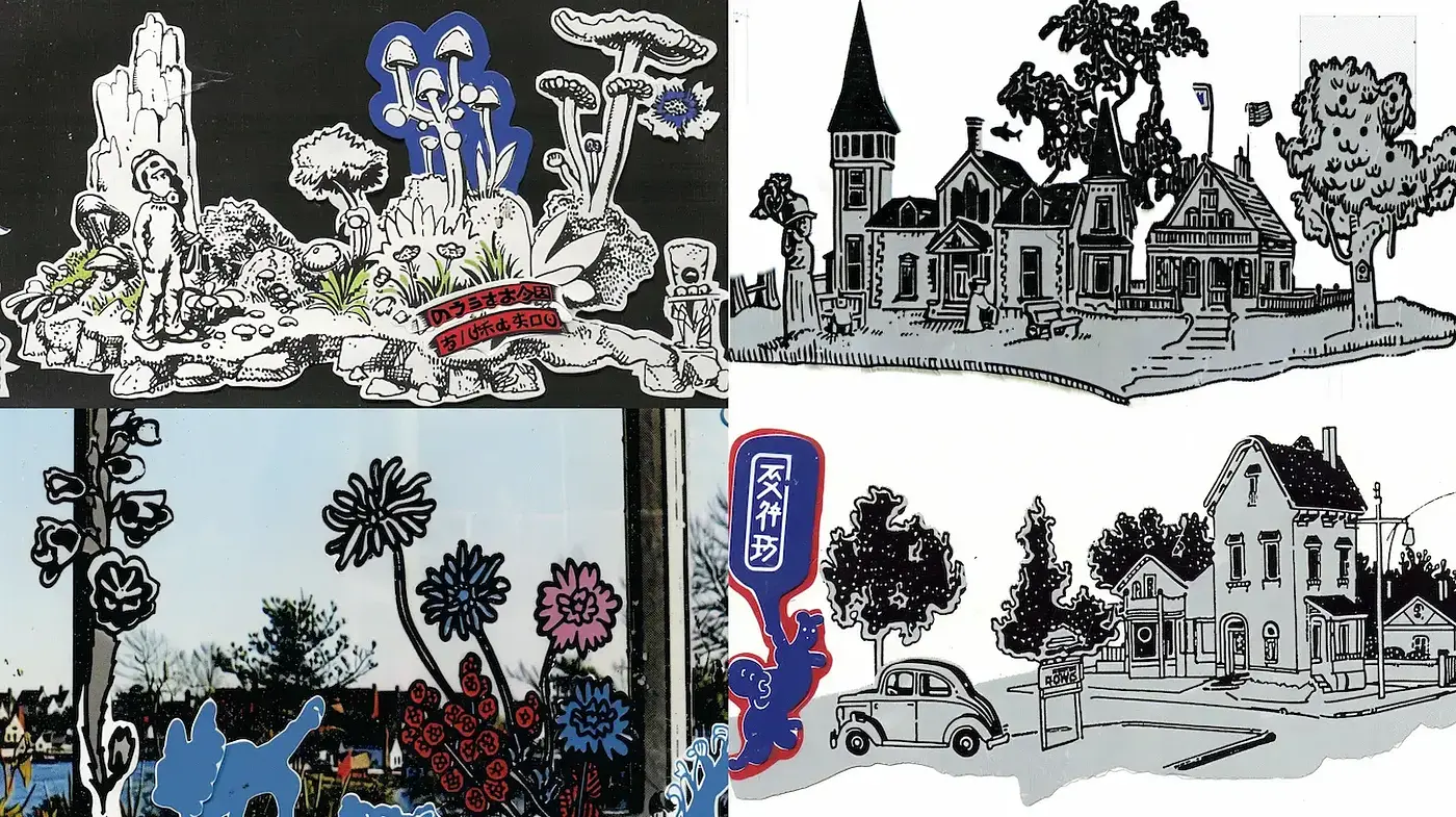 A Whimsical Blend of Playful Illustrations and Monochrome Line Art - Midjourney sref style