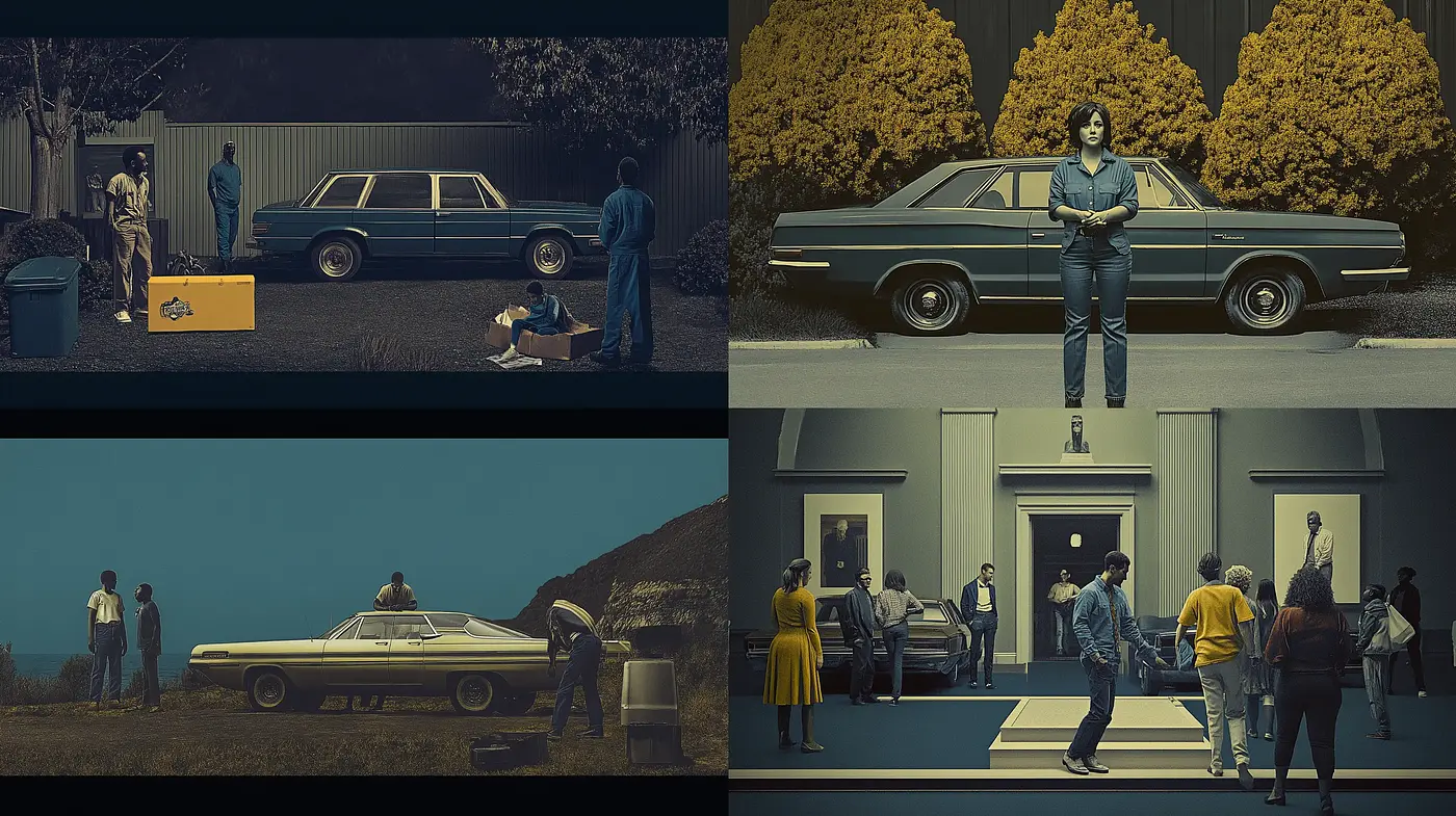 Cinematic Vintage and Desaturated Reality: A Consistent Aesthetic Across Varied Scenes - Midjourney sref style