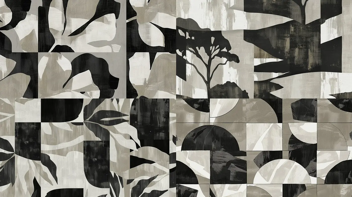 Monochromatic Mosaic of Abstracted Natural Forms - Midjourney sref style