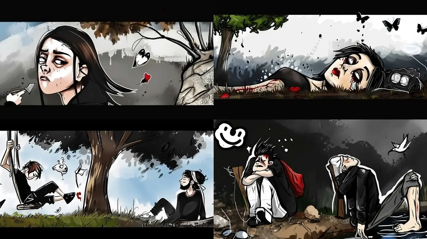 Elegiac Graphic Novel Visuals with Striking Gothic Undertones - Midjourney sref style