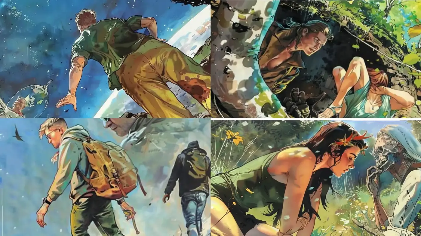 Lush Dynamic Adventure Illustrations with a Painterly Essence - Midjourney sref style