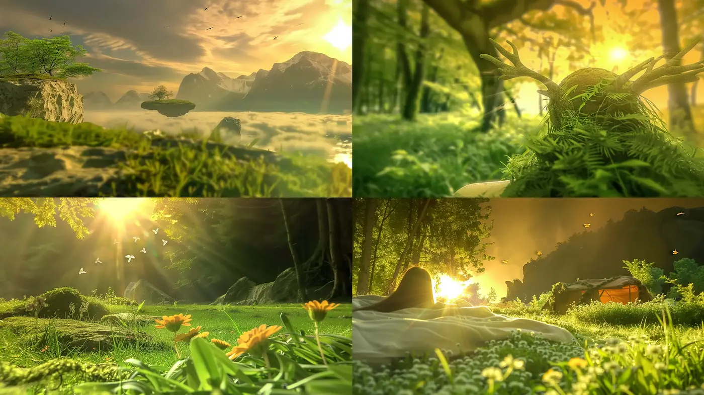Lush Verdancy in Sunlit Serenity: A Harmonious Nature Series - Midjourney sref style