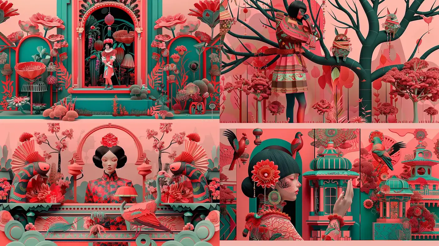 Intricate Fantastical Imagery with a Harmonious Color Composition - Midjourney sref style