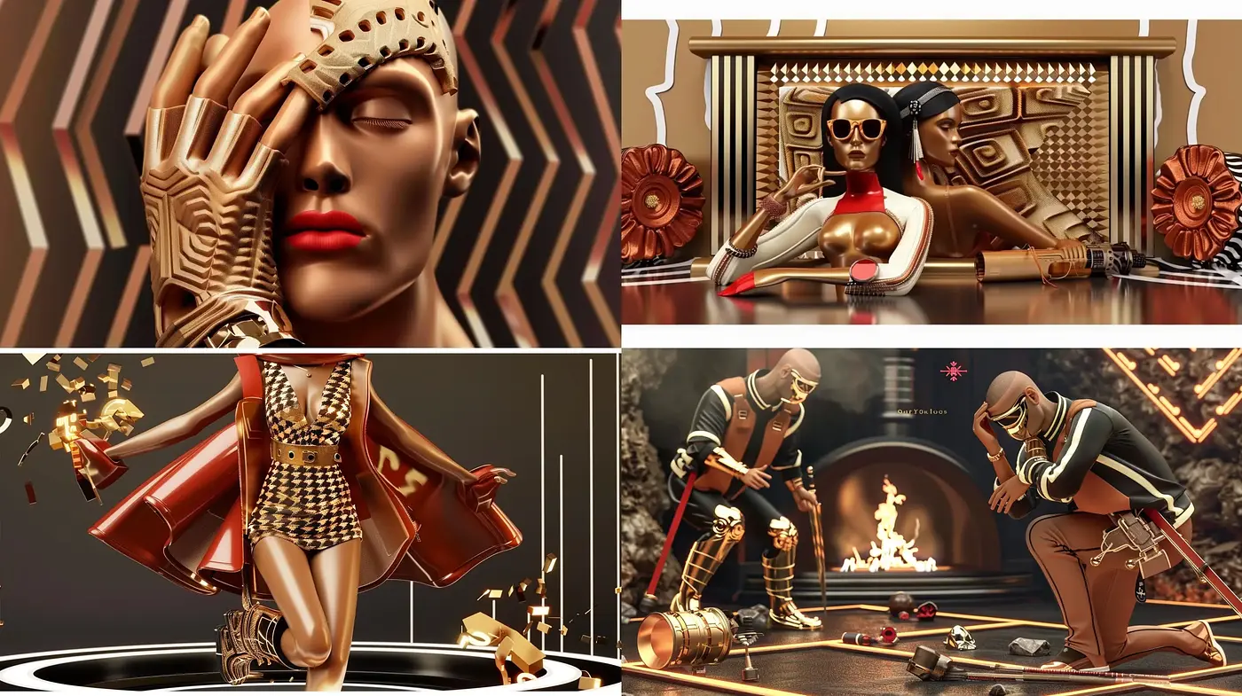 Futuristic Metallic Sheen and Classical Sculpture Fusion - Midjourney sref style