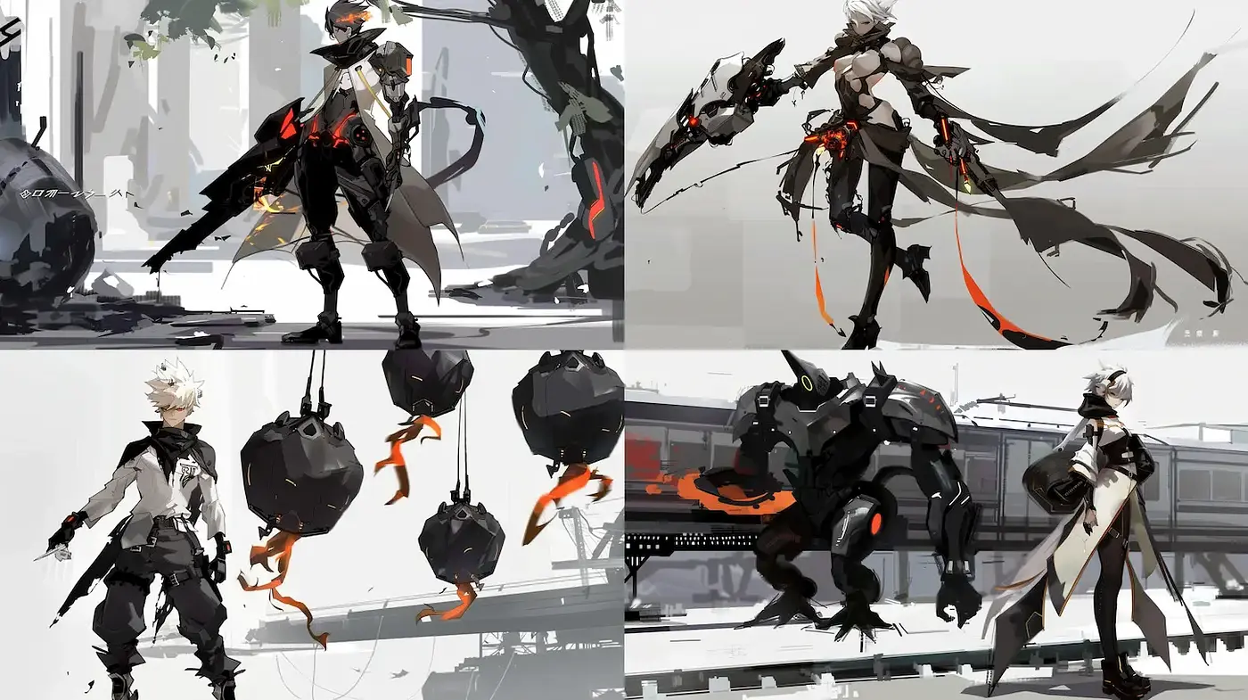Dynamic and Bold Futuristic Character Designs with a Minimalist Aesthetic - Midjourney sref style