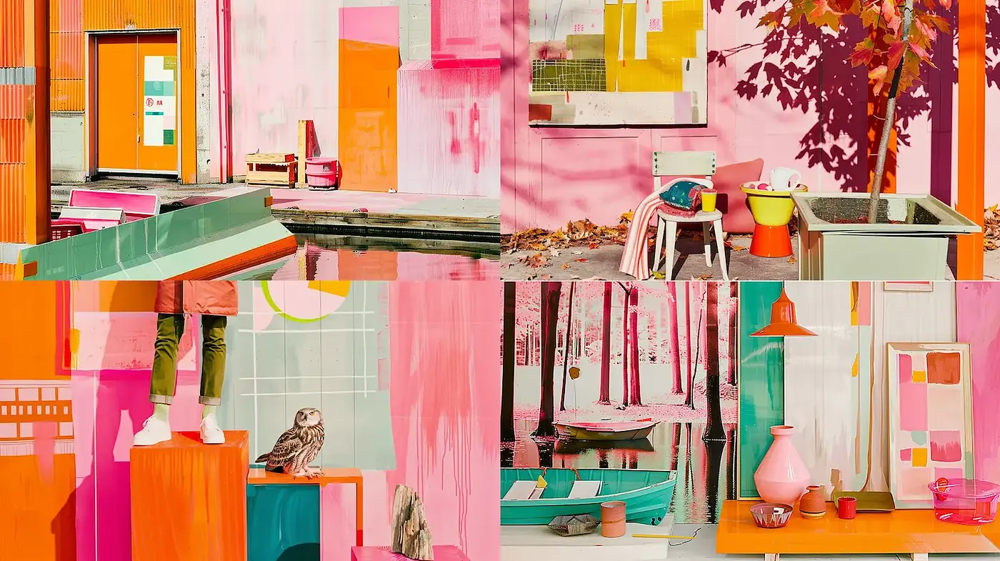 Vibrant and Playful Urban Abstractions with a Hint of Surrealism - Midjourney sref style