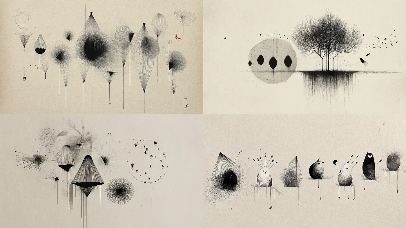 Ethereal Monochrome Dreamscapes with Surrealist Undertones - Midjourney sref style