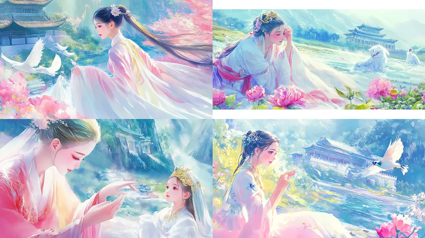 Ethereal Serenity: A Fusion of Eastern Artistic Traditions in Pastel Dreamscape - Midjourney sref style