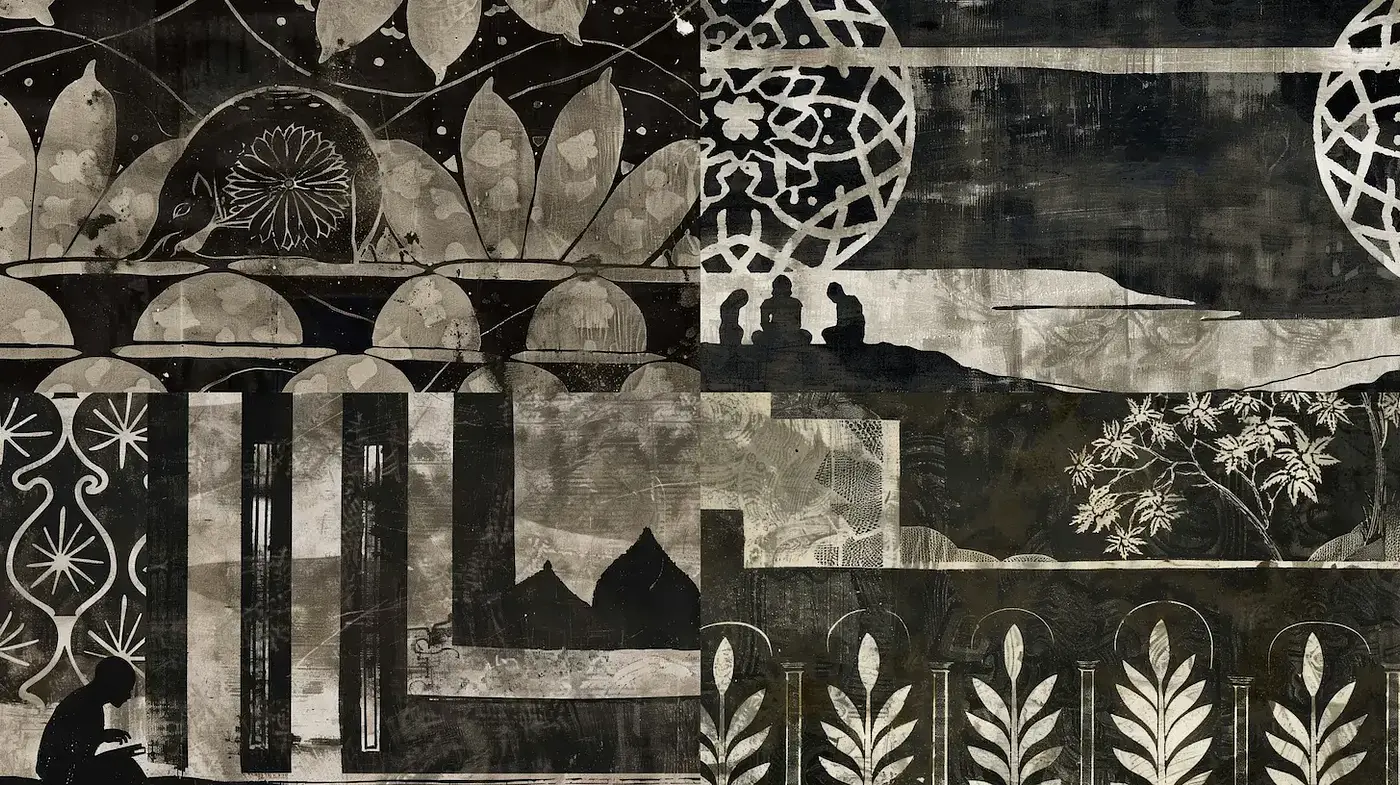 Exploration of Monochrome Textures and Patterns in a Nostalgic Artistic Style - Midjourney sref style