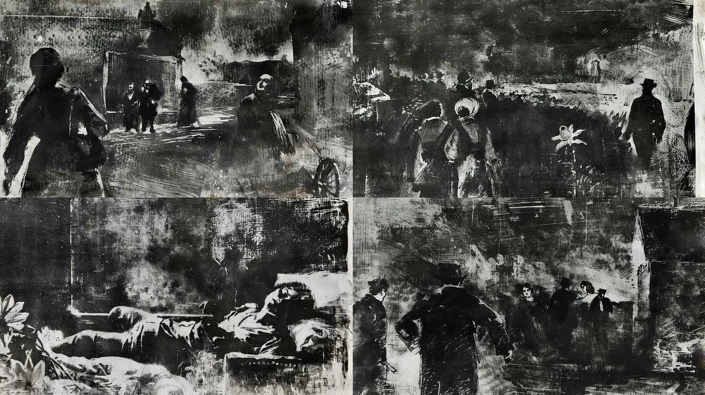Abstract Monochromatic Textural Narratives - Midjourney sref style