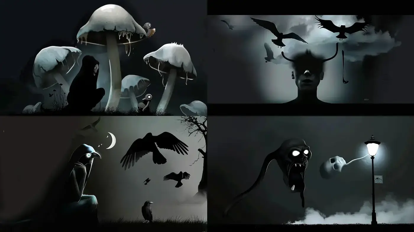 Surreal Dark Fantasy with Ethereal Elements and Gothic Undertones - Midjourney sref style