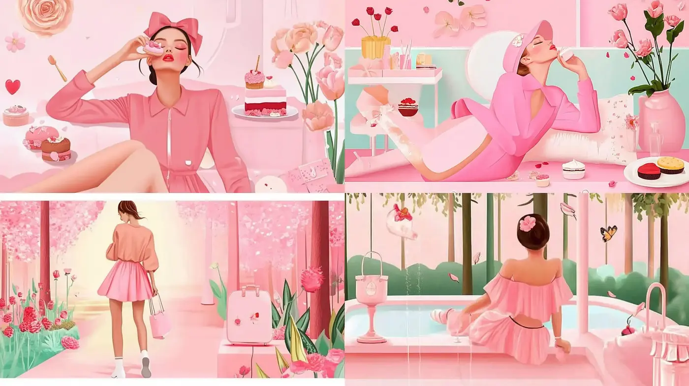 Ethereal Pink Dreamscape with Modern Romantic Essence - Midjourney sref style